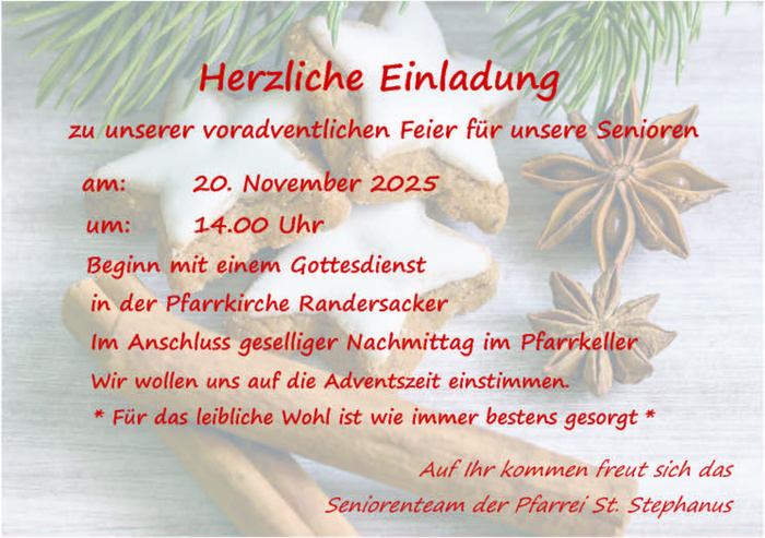 Einladung zur voradventlichen Feier für Senioren